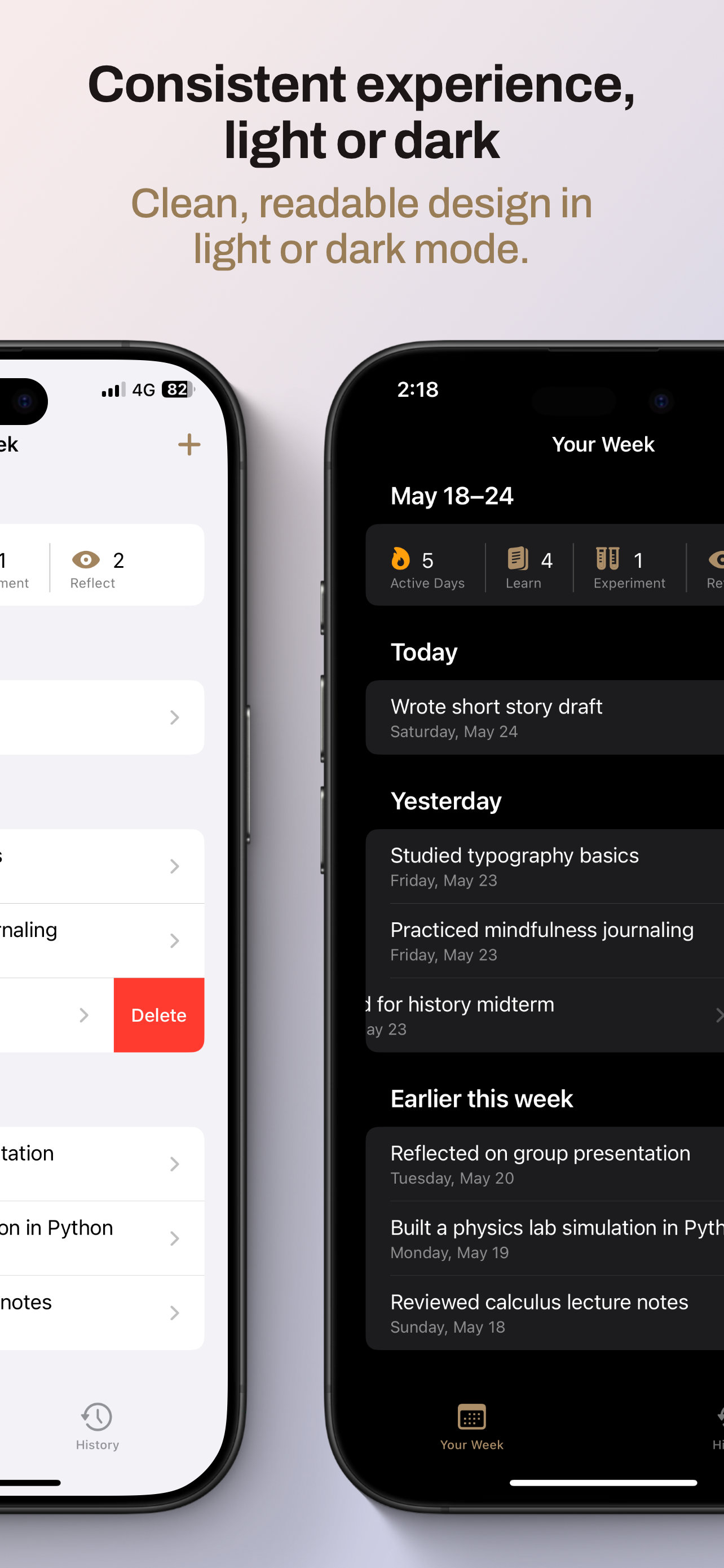 Consistence experience in light or dark mode